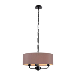 Banyan 3 Light Multi Arm Pendant With 45cm x 15cm Dual Faux Silk Fabric Shade Matt Black/Taupe