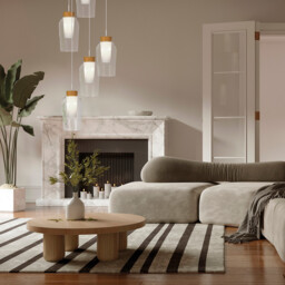 Nora Linear Pendant, 3 Light Adjustable E27, White/Wood/Clear Glass With Frosted Inner - thumbnail 3