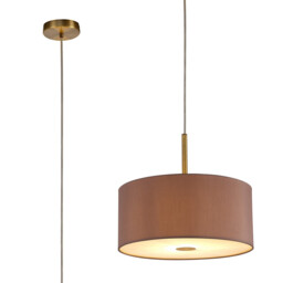 Baymont Antique Brass E27 Single Pendant With 40cm x 18cm Dual Faux Silk Shade, Taupe/Halo Gold