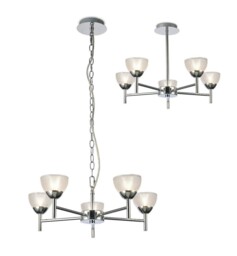 Avalon Ceiling 5 Light G9 Ceiling Pendant, Semi Ceiling, Polished Chrome with Clear Prismatic Glass - thumbnail 1