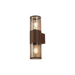 Kirkwood Outdoor Wall Lamp 2 Light E27, IP54, Matt Brown, Smoked - thumbnail 1
