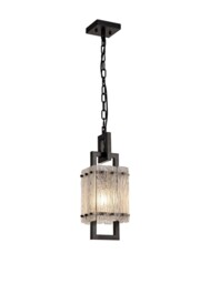 Western Small Square Ceiling Pendant, 1 Light E27, Matt Black, Crystal Sand Glass - thumbnail 3