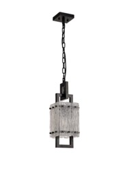 Western Small Square Ceiling Pendant, 1 Light E27, Matt Black, Crystal Sand Glass - thumbnail 5