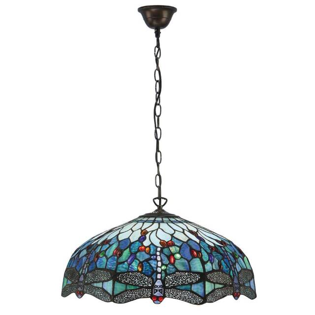 Dragonfly Tiffany 3 Light Large Ceiling Pendant Bronze, Blue - image 1