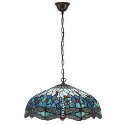 Dragonfly Tiffany 3 Light Large Ceiling Pendant Bronze, Blue - thumbnail 1