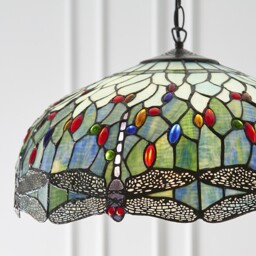 Dragonfly Tiffany 3 Light Large Ceiling Pendant Bronze, Blue - thumbnail 5
