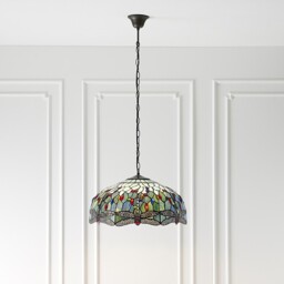 Dragonfly Tiffany 3 Light Large Ceiling Pendant Bronze, Blue - thumbnail 3