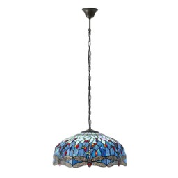 Dragonfly Tiffany 3 Light Large Ceiling Pendant Bronze, Blue - thumbnail 2