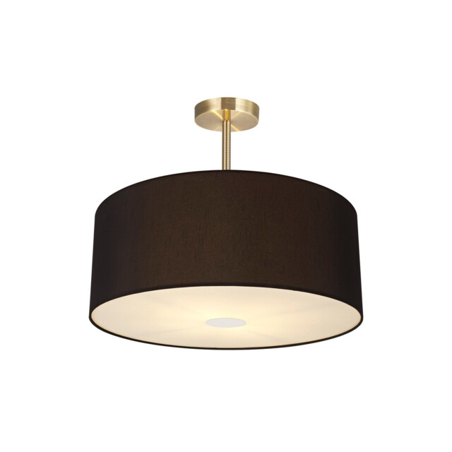 Baymont Antique Brass 3 Light E27 Semi Flush With 50cm x 20cm Dual Faux Silk Shade, Black/Green Olive - image 1