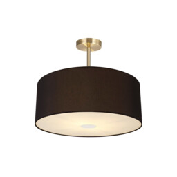 Baymont Antique Brass 3 Light E27 Semi Flush With 50cm x 20cm Dual Faux Silk Shade, Black/Green Olive