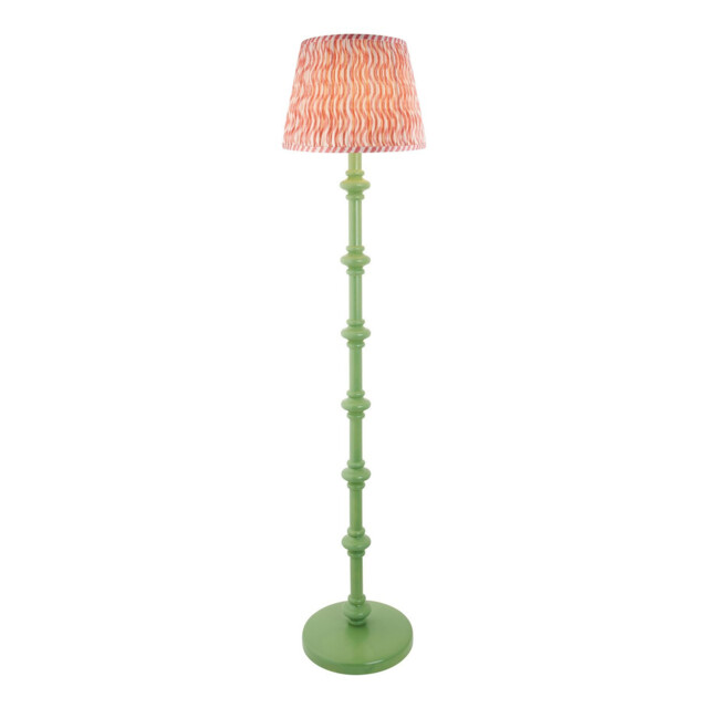 Carnaby Satin Cotswold Green Paint Floor Lamp with Coral Pink Fabric Ripple Shade 35cm B22 - image 1