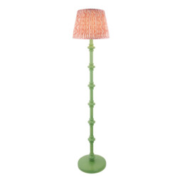 Carnaby Satin Cotswold Green Paint Floor Lamp with Coral Pink Fabric Ripple Shade 35cm B22