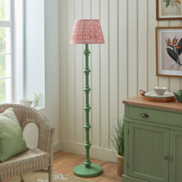 Carnaby Satin Cotswold Green Paint Floor Lamp with Coral Pink Fabric Ripple Shade 35cm B22 - thumbnail 3