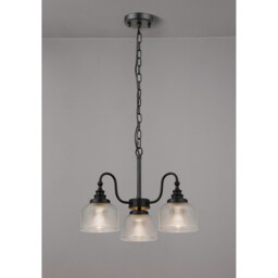 DeRuyter 47cm Semi Flush/Pendant, 3 Light E27, Satin Black/Clear Glass - thumbnail 3