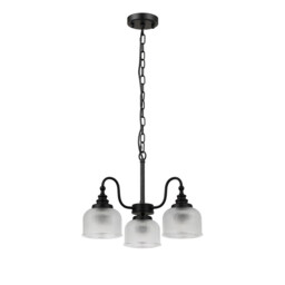 DeRuyter 47cm Semi Flush/Pendant, 3 Light E27, Satin Black/Clear Glass - thumbnail 5