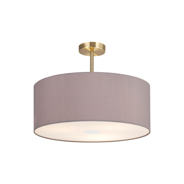 Baymont Antique Brass 3 Light E27 Semi Flush With 50cm x 20cm Faux Silk Shade, Grey/White Laminate - image 1