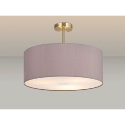 Baymont Antique Brass 3 Light E27 Semi Flush With 50cm x 20cm Faux Silk Shade, Grey/White Laminate - thumbnail 2