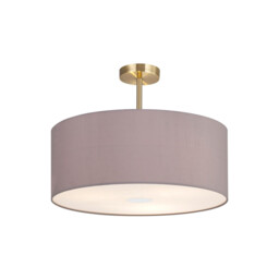Baymont Antique Brass 3 Light E27 Semi Flush With 50cm x 20cm Faux Silk Shade, Grey/White Laminate - thumbnail 1