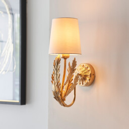 Delphine Decorative Gold Layered Leaf Wall Lamp with Ivory Fabric Shades - thumbnail 2