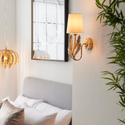 Delphine Decorative Gold Layered Leaf Wall Lamp with Ivory Fabric Shades - thumbnail 5