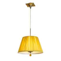 Siena Pendant Round 1 Light E27, Antique Brass With Amber Cream Shade And Amber Crystal