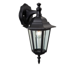 1 Light Outdoor 6 Panel Lantern - Downlight Black IP43, E27