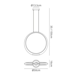 Ring Ceiling Pendant 50cm Round, 23W LED, 3000K, 1600lm, Silver, 5yrs Warranty - thumbnail 2
