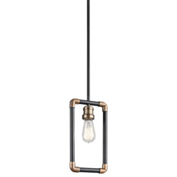 Imahn 1 Light Mini Ceiling Pendant Light Black, Natural Brass, E27 - thumbnail 1