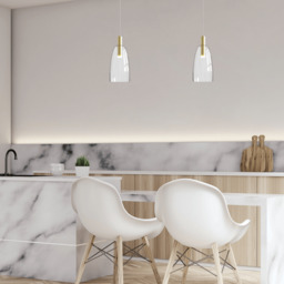 Gazi 35cm Dome Pendant Ceiling Light Gold Matt - Clear Glass LED 3000K - thumbnail 2