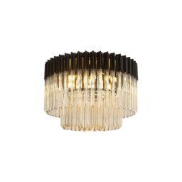 Poland Ceiling Lamp Round 7 Light E14, Matt Black, Cognac Sculpted Glass, Item Weight: 15.3kg - thumbnail 1