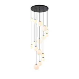 Marshall Ceiling Pendant, 16 Light G9, Satin Black, Opal Glass - thumbnail 1