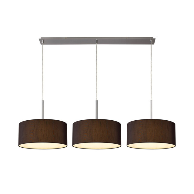 Baymont Satin Nickel 3 Light E27 Linear Pendant With 40cm x 18cm Faux Silk Shade, Black/White Laminate - image 1