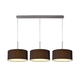 Baymont Satin Nickel 3 Light E27 Linear Pendant With 40cm x 18cm Faux Silk Shade, Black/White Laminate