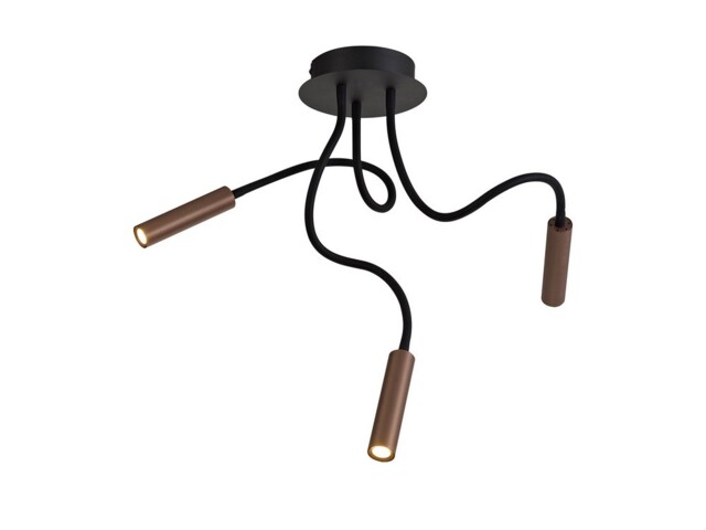 Semi Flush Ceiling, 3 Light Adjustable Arms, 3 x 5W LED Dimmable, 3000K, 930lm, Black, Satin Copper - image 1