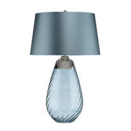 Lena 2 Light Large Blue Table Lamp, Blue-tinted Glass , Duck Egg Blue Shade, E27 - thumbnail 3