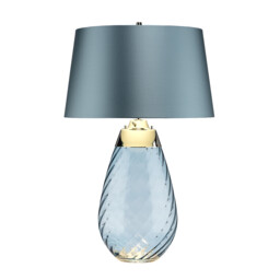 Lena 2 Light Large Blue Table Lamp, Blue-tinted Glass , Duck Egg Blue Shade, E27 - thumbnail 2