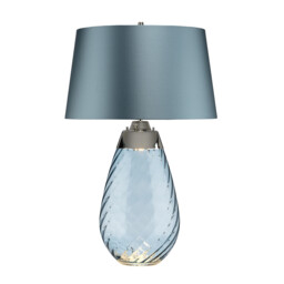 Lena 2 Light Large Blue Table Lamp, Blue-tinted Glass , Duck Egg Blue Shade, E27