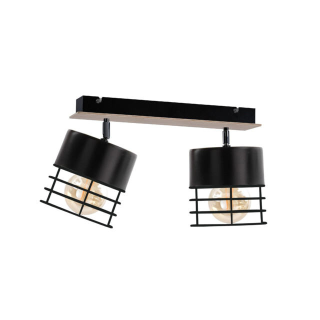Casa Twin Ceiling Spotlight Black, Wood, 50cm, 2x E27