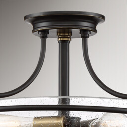 Quoizel Griffin Bowl Semi Flush Ceiling Light Palladian Bronze with Weathered Brass Accents - thumbnail 2