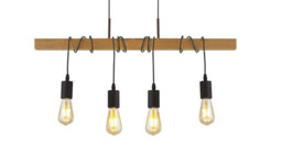 Woody 4 Light Pendant, Black And Ash Wood - thumbnail 1