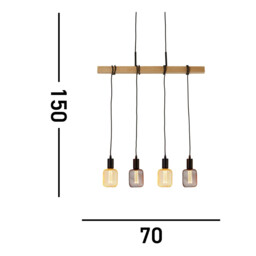 Woody 4 Light Pendant, Black And Ash Wood - thumbnail 3