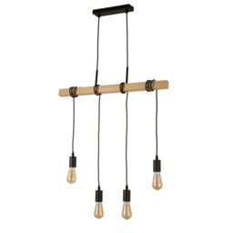 Woody 4 Light Pendant, Black And Ash Wood - thumbnail 2