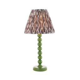 Higgledy Gloss Cotswold Green Paint Table Lamp with Pearl Grey Fabric Ikat Shade 25cm E14