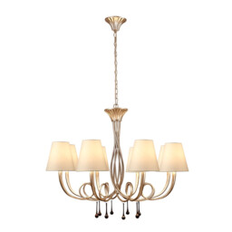 Paola Pendant 95cm Round, 8 x E14 (Max 40W), Silver Painting, Cream Shades