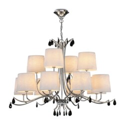 Andrea Ceiling Pendant 100cm Round, Polished Chrome, White Shades, Black Crystal Droplets - thumbnail 1