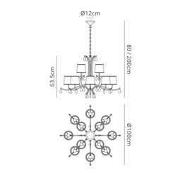 Andrea Ceiling Pendant 100cm Round, Polished Chrome, White Shades, Black Crystal Droplets - thumbnail 2