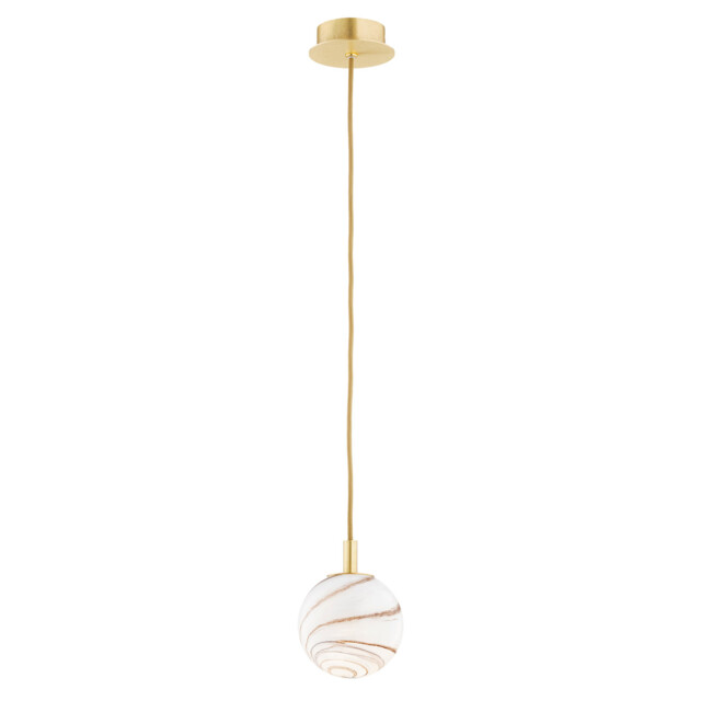 Almiros 12cm Globe Pendant Ceiling Light White-Brown (Marble Colour), Brushed Brass, Gold Wire - image 1