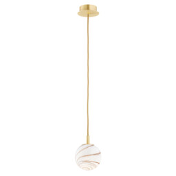 Almiros 12cm Globe Pendant Ceiling Light White-Brown (Marble Colour), Brushed Brass, Gold Wire - thumbnail 1