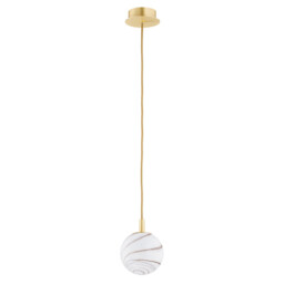 Almiros 12cm Globe Pendant Ceiling Light White-Brown (Marble Colour), Brushed Brass, Gold Wire - thumbnail 2