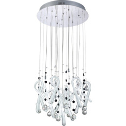 Class Pendant Round 10 Light G4 Polished Chrome/White Glass/Crystal, NOT LED/CFL Compatible